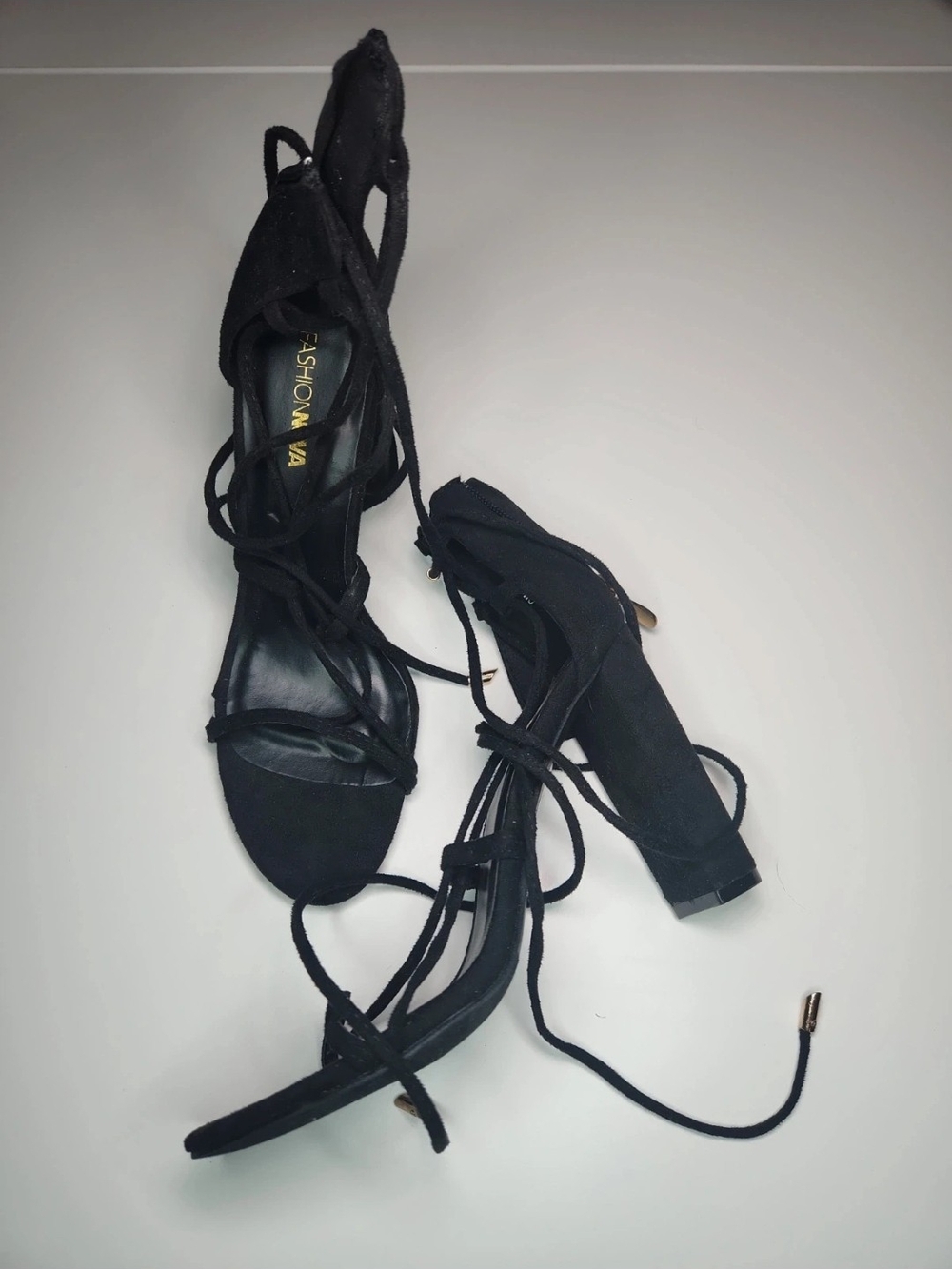Fashion Nova Black Lace-Up Block Heel Sandals